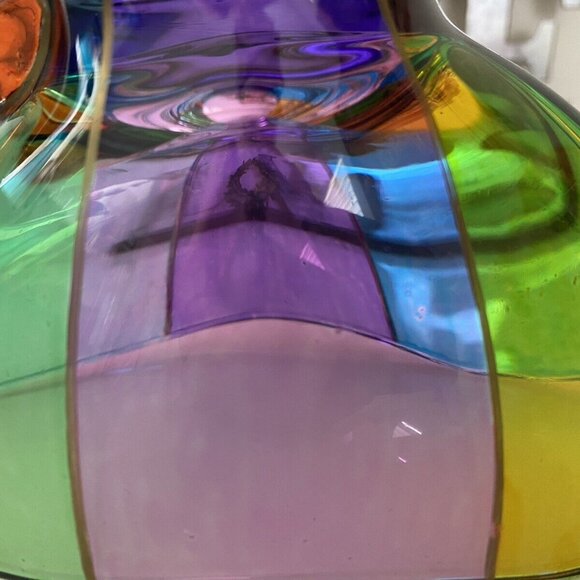 VTG Multi Color Hand Painted Color Block Festival Glass Cream Pitcher Gravy Boat - Picture 5 of 16